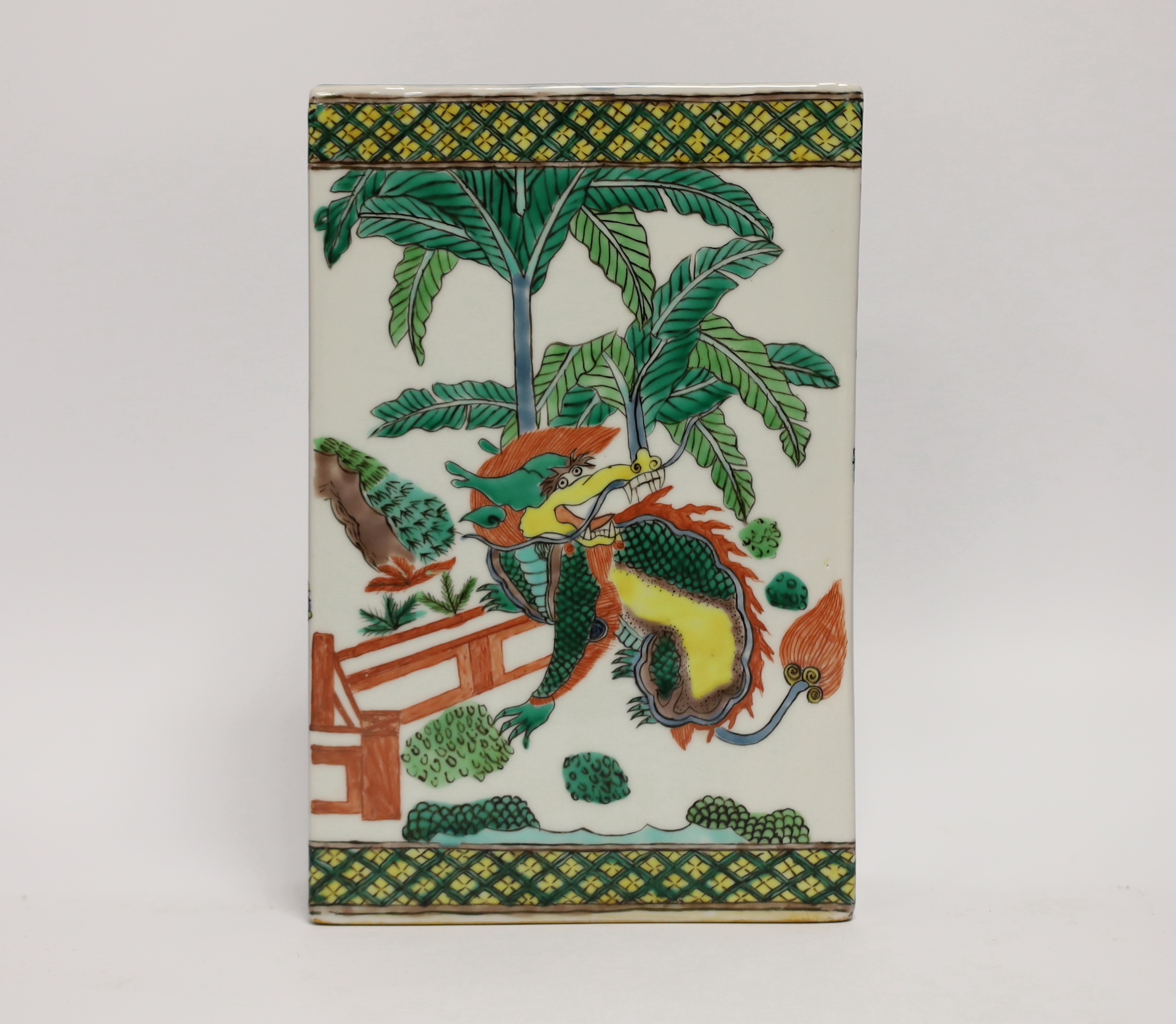 A Chinese famille verte pillow, 20cm high